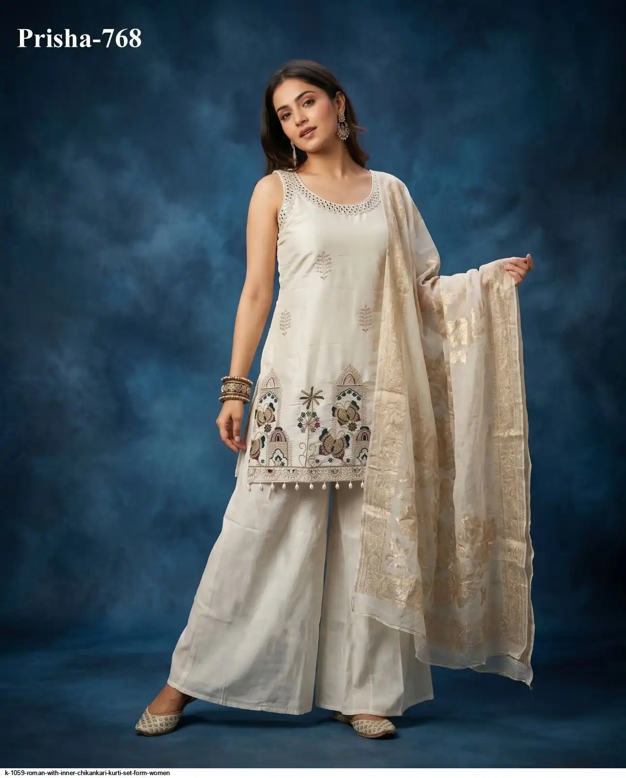 K 1059 ROMAN WITH INNER CHIKANKARI KURTI SET FORM WOMEN 5