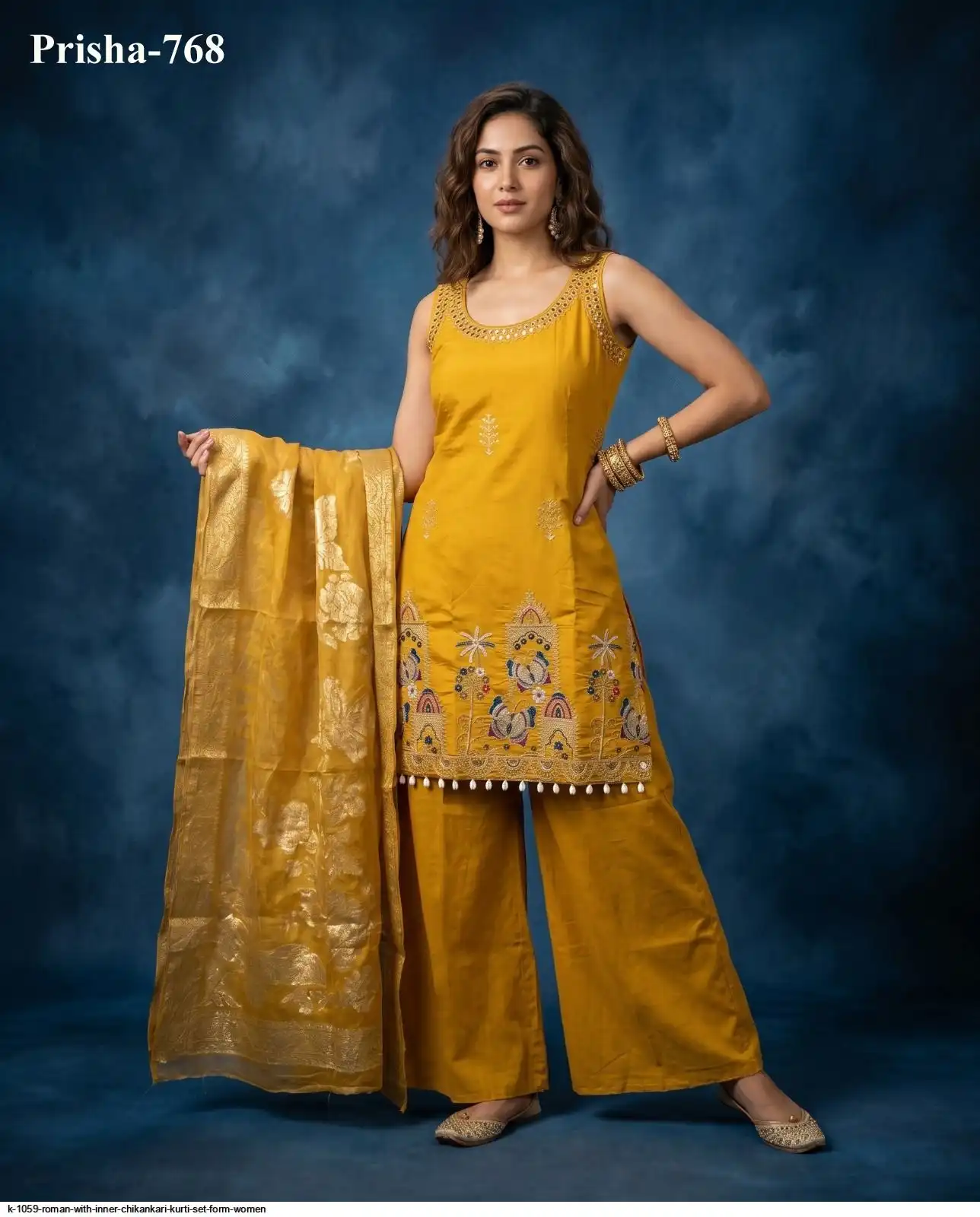 K 1059 ROMAN WITH INNER CHIKANKARI KURTI SET FORM WOMEN 4