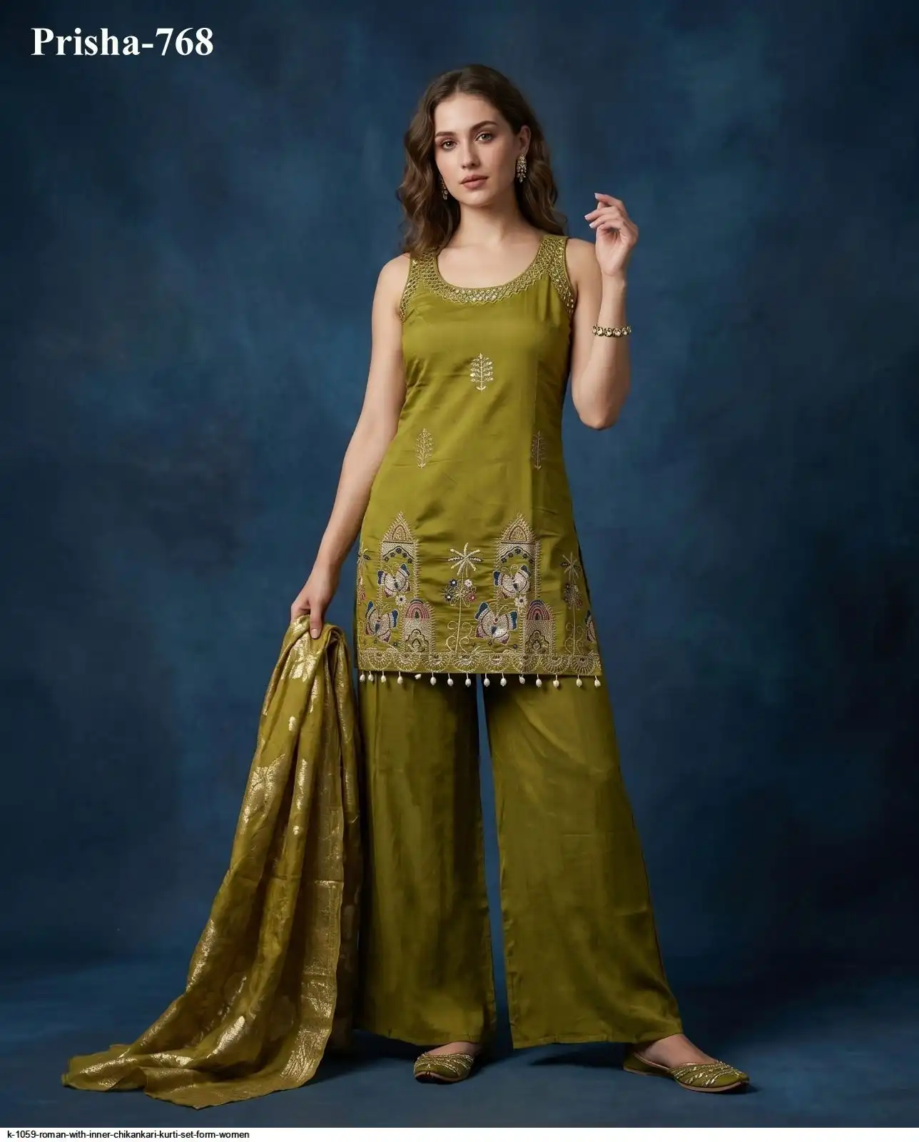 K 1059 ROMAN WITH INNER CHIKANKARI KURTI SET FORM WOMEN 6