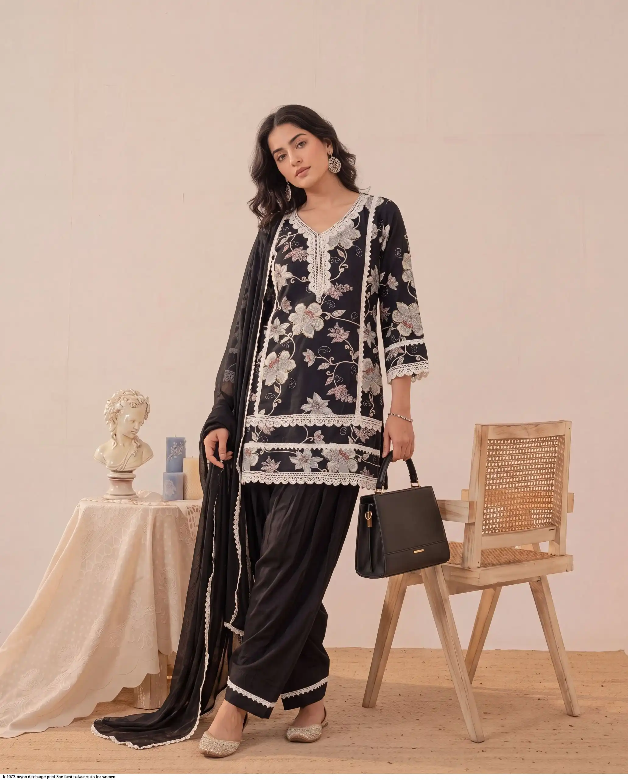 K 1073 RAYON DISCHARGE PRINT 3PC FARSI SALWAR SUITS FOR WOMEN 1