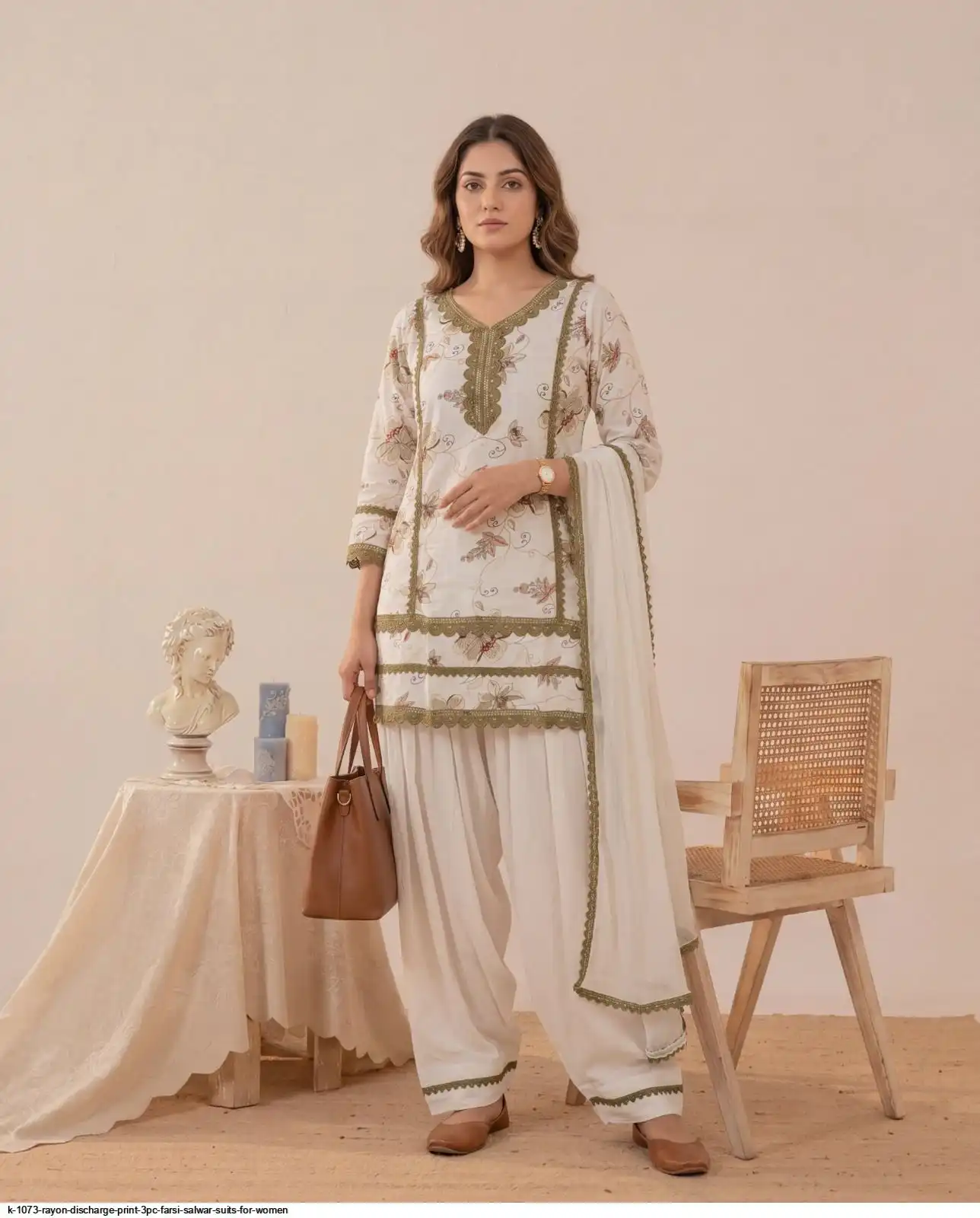K 1073 RAYON DISCHARGE PRINT 3PC FARSI SALWAR SUITS FOR WOMEN 3