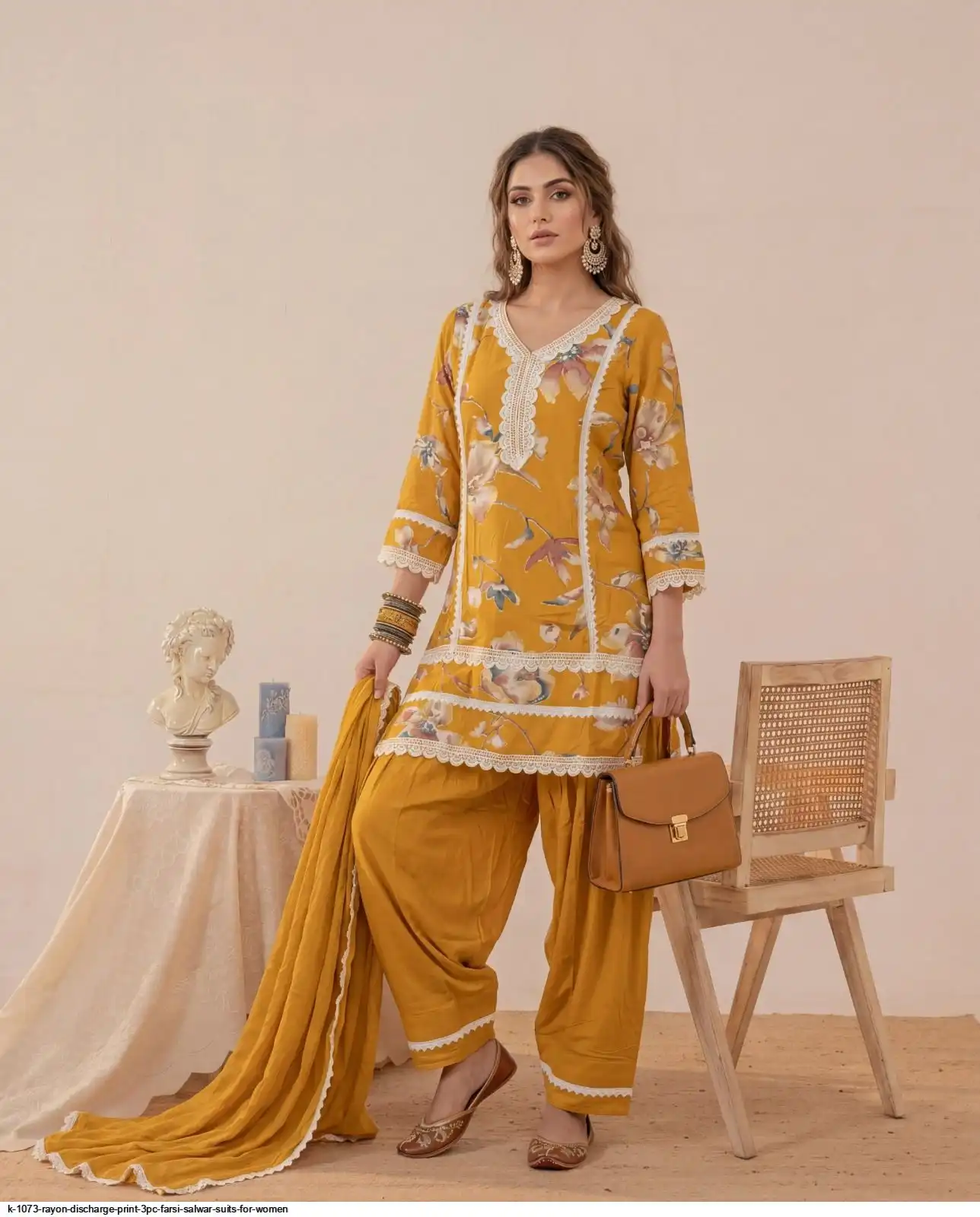 K 1073 RAYON DISCHARGE PRINT 3PC FARSI SALWAR SUITS FOR WOMEN 2