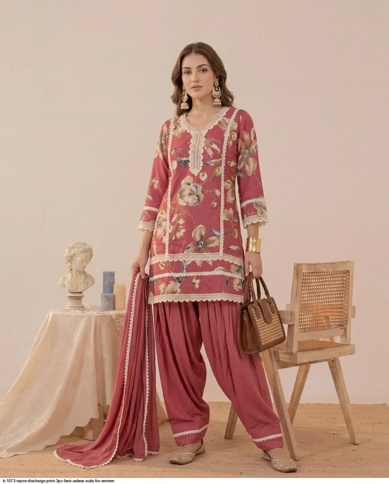 K 1073 RAYON DISCHARGE PRINT 3PC FARSI SALWAR SUITS FOR WOMEN 5