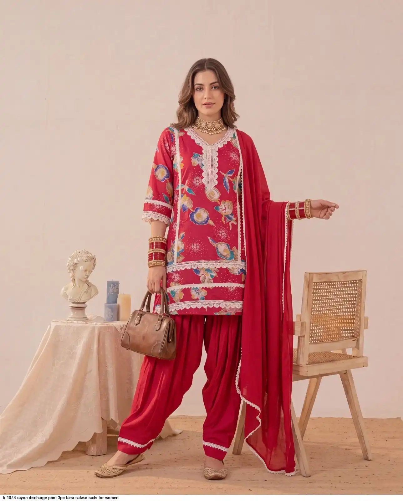 K 1073 RAYON DISCHARGE PRINT 3PC FARSI SALWAR SUITS FOR WOMEN 6