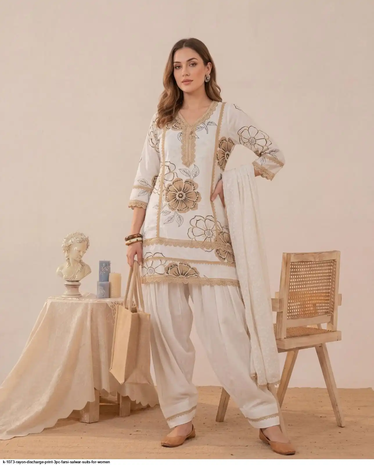 K 1073 RAYON DISCHARGE PRINT 3PC FARSI SALWAR SUITS FOR WOMEN 4