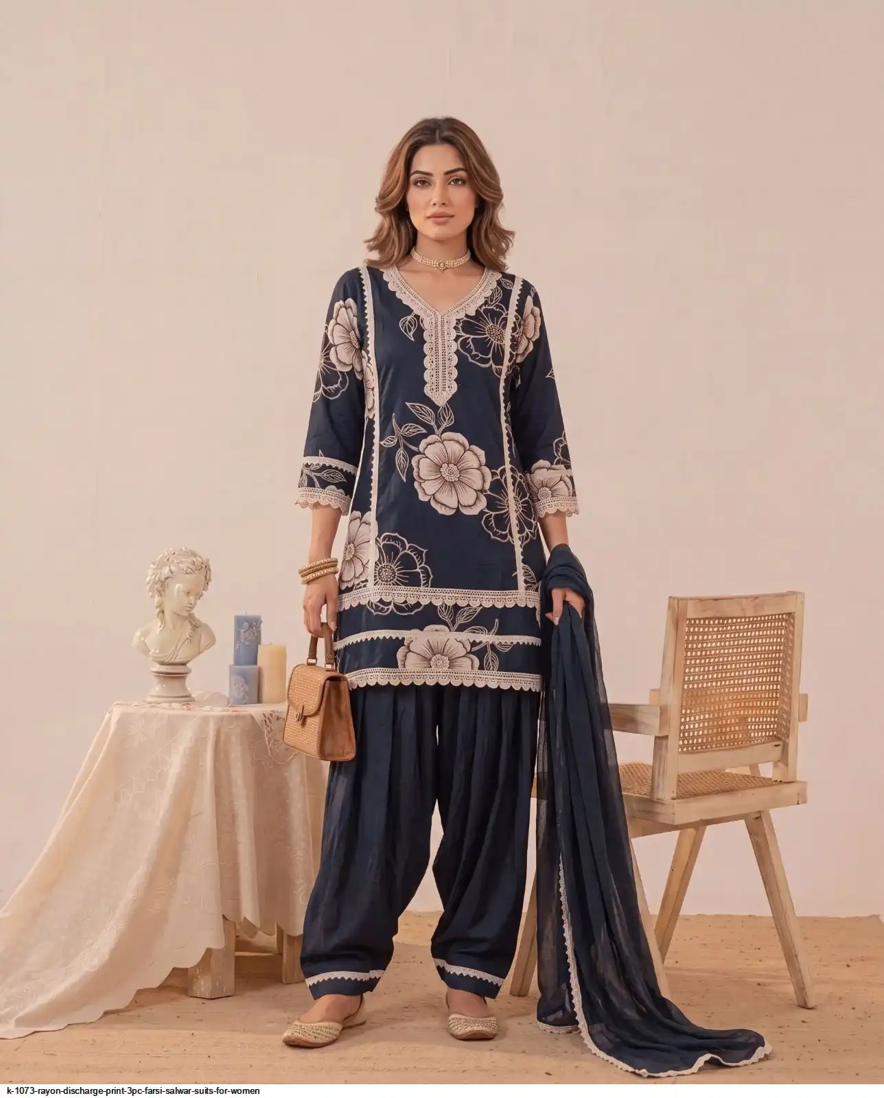 K 1073 RAYON DISCHARGE PRINT 3PC FARSI SALWAR SUITS FOR WOMEN 7