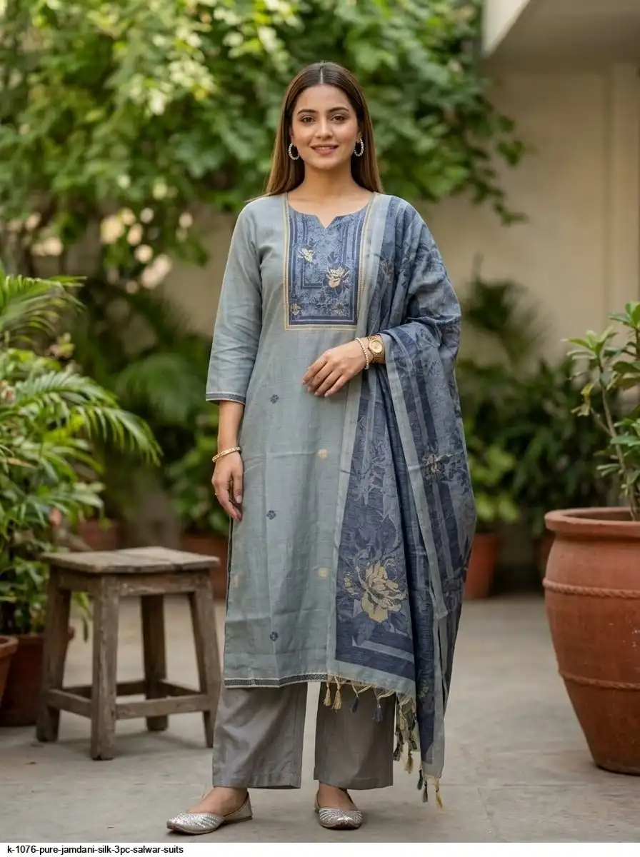 K 1076 PURE JAMDANI SILK 3PC SALWAR SUITS 3