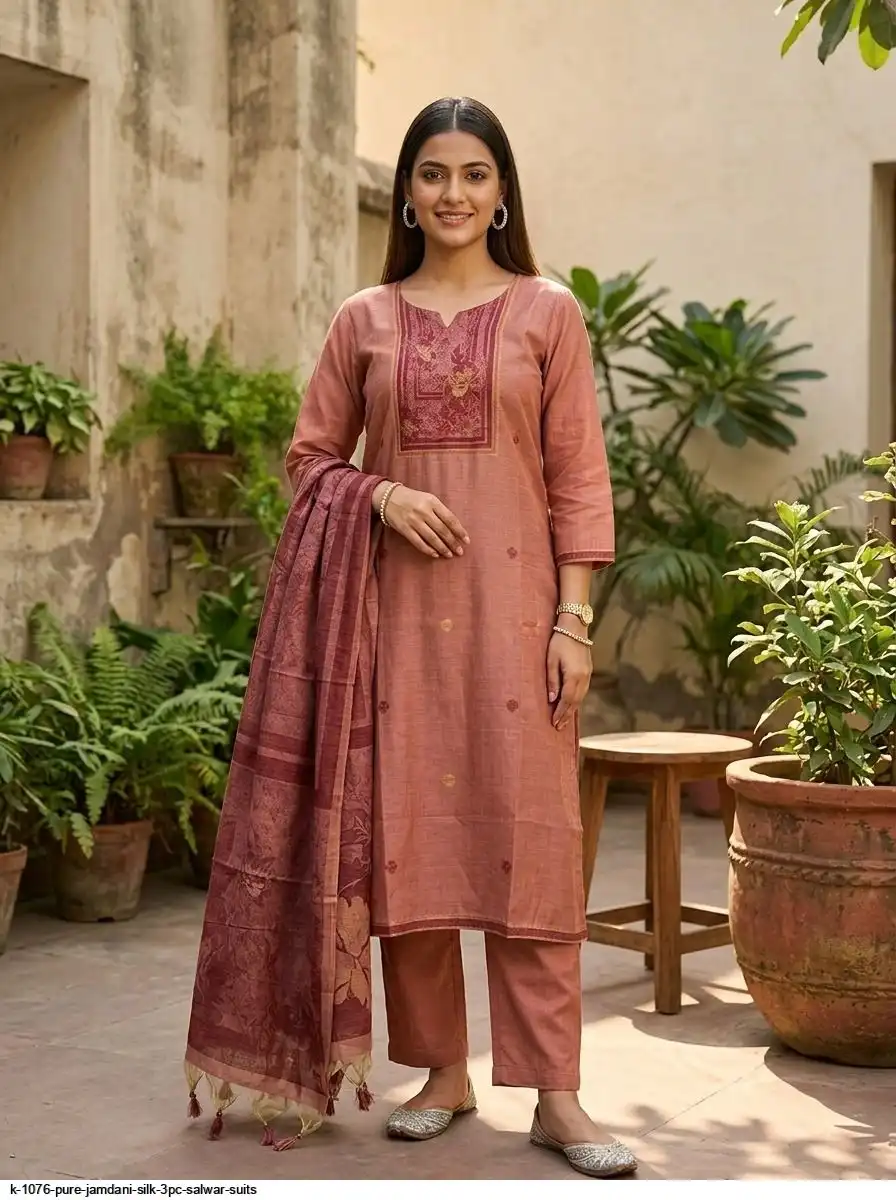 K 1076 PURE JAMDANI SILK 3PC SALWAR SUITS 2