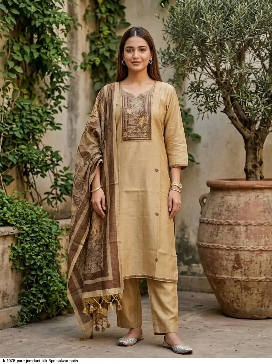 K 1076 PURE JAMDANI SILK 3PC SALWAR SUITS 4