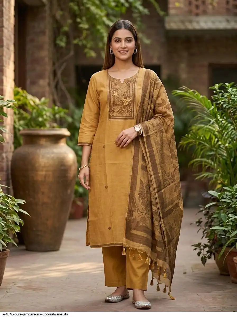 K 1076 PURE JAMDANI SILK 3PC SALWAR SUITS 5