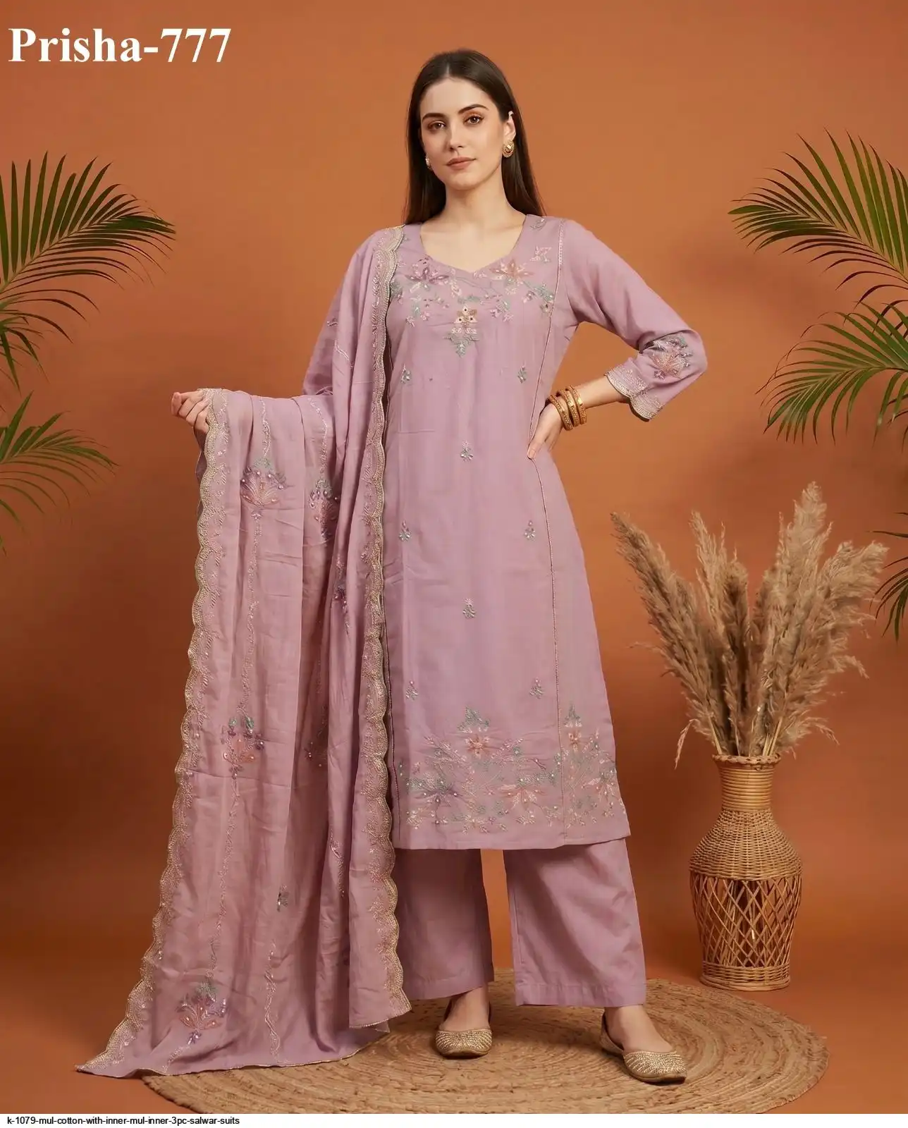 K 1079 MUL COTTON WITH INNER MUL INNER 3PC SALWAR SUITS 1