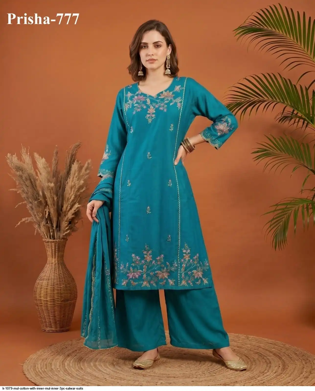 K 1079 MUL COTTON WITH INNER MUL INNER 3PC SALWAR SUITS 5