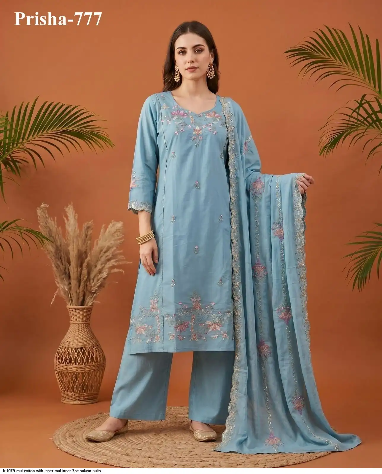 K 1079 MUL COTTON WITH INNER MUL INNER 3PC SALWAR SUITS 4
