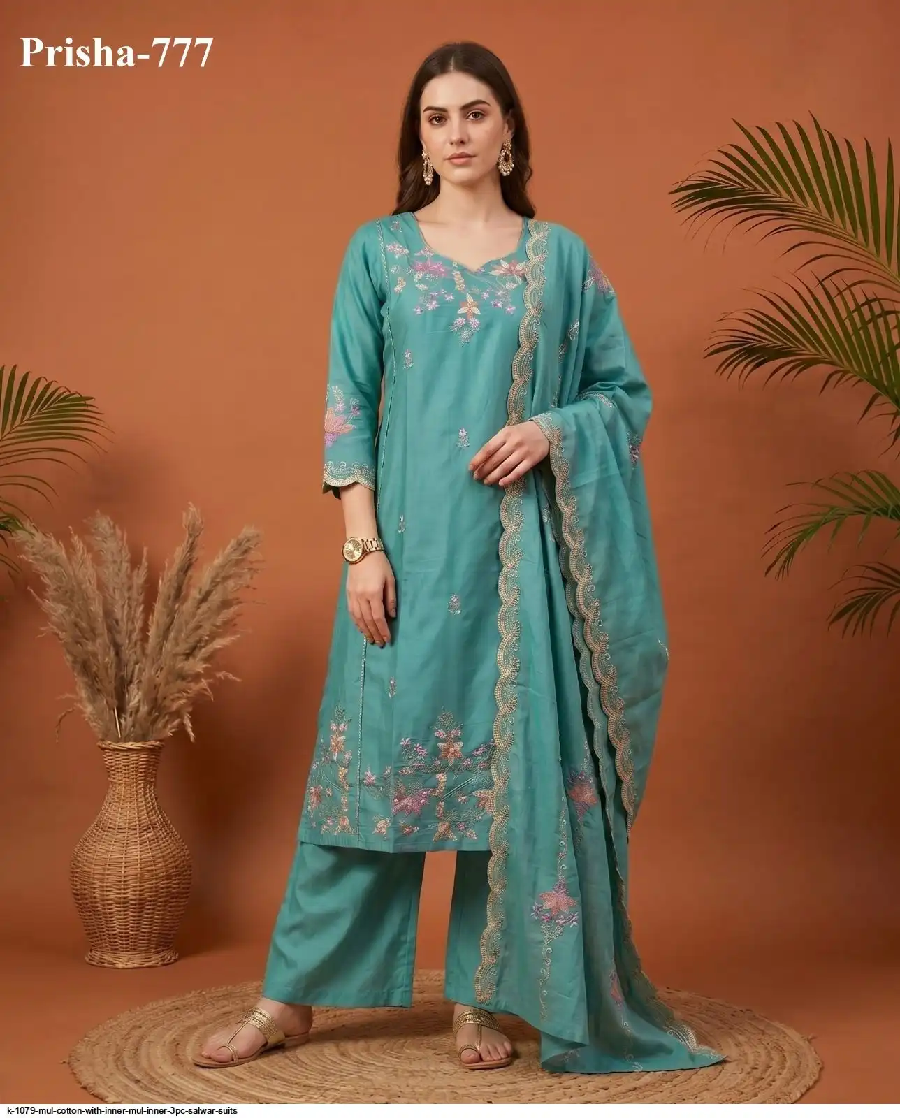 K 1079 MUL COTTON WITH INNER MUL INNER 3PC SALWAR SUITS 7
