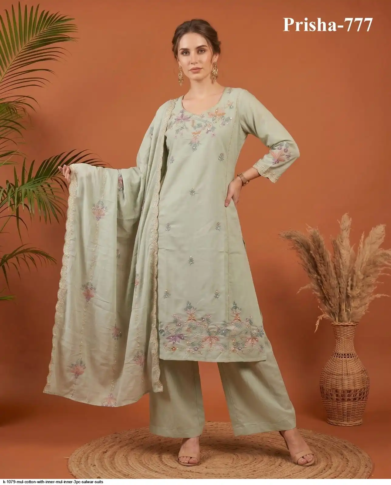 K 1079 MUL COTTON WITH INNER MUL INNER 3PC SALWAR SUITS 9