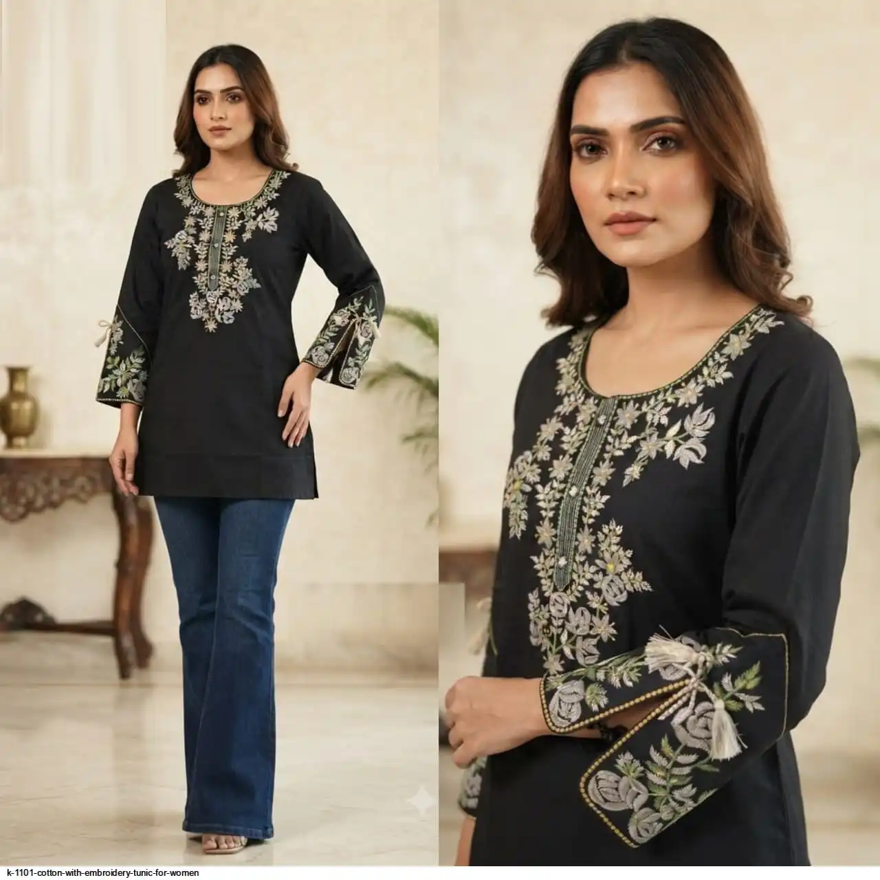 K 1101 COTTON WITH EMBROIDERY TUNIC FOR WOMEN 2