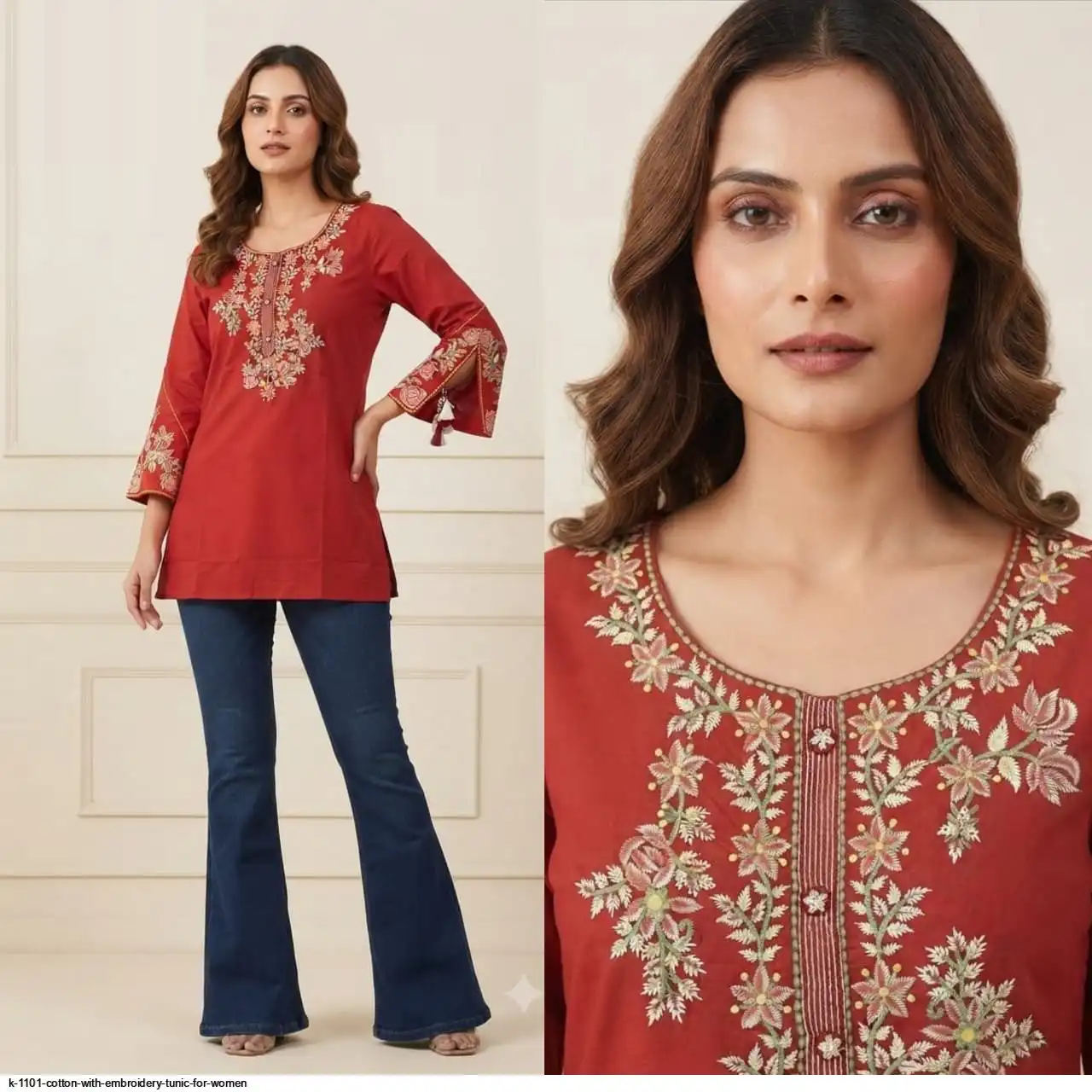 K 1101 COTTON WITH EMBROIDERY TUNIC FOR WOMEN 6