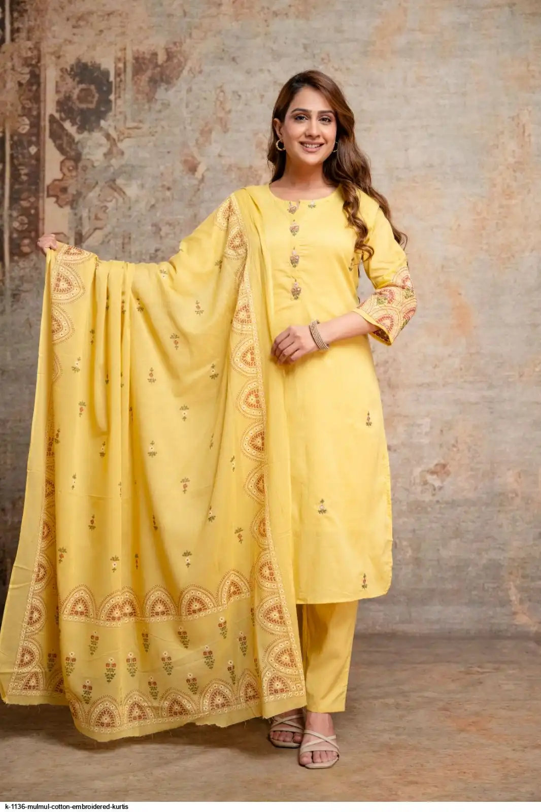 K 1136 MULMUL COTTON EMBROIDERED KURTIS A