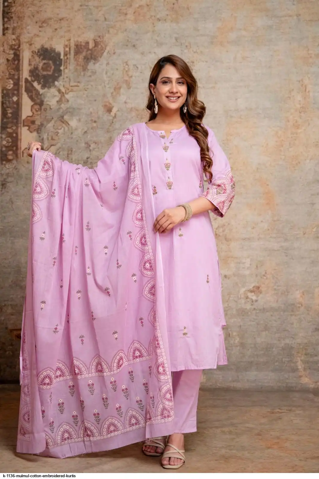 K 1136 MULMUL COTTON EMBROIDERED KURTIS B