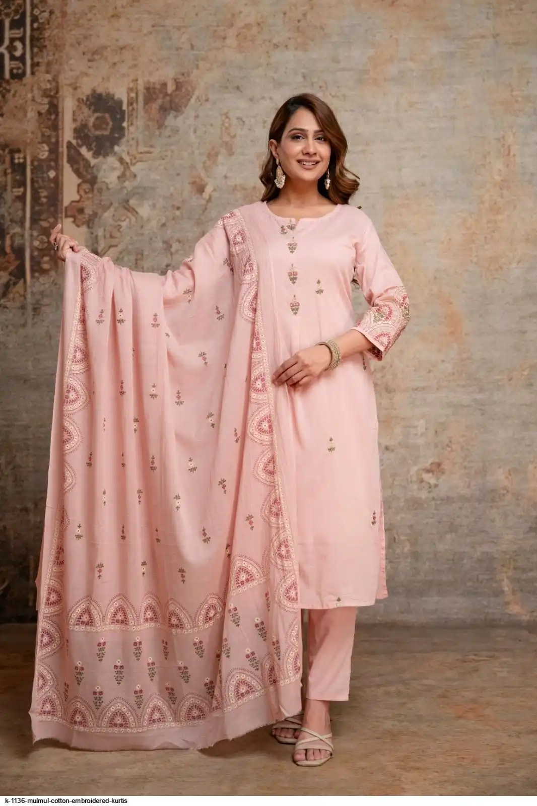 K 1136 MULMUL COTTON EMBROIDERED KURTIS C