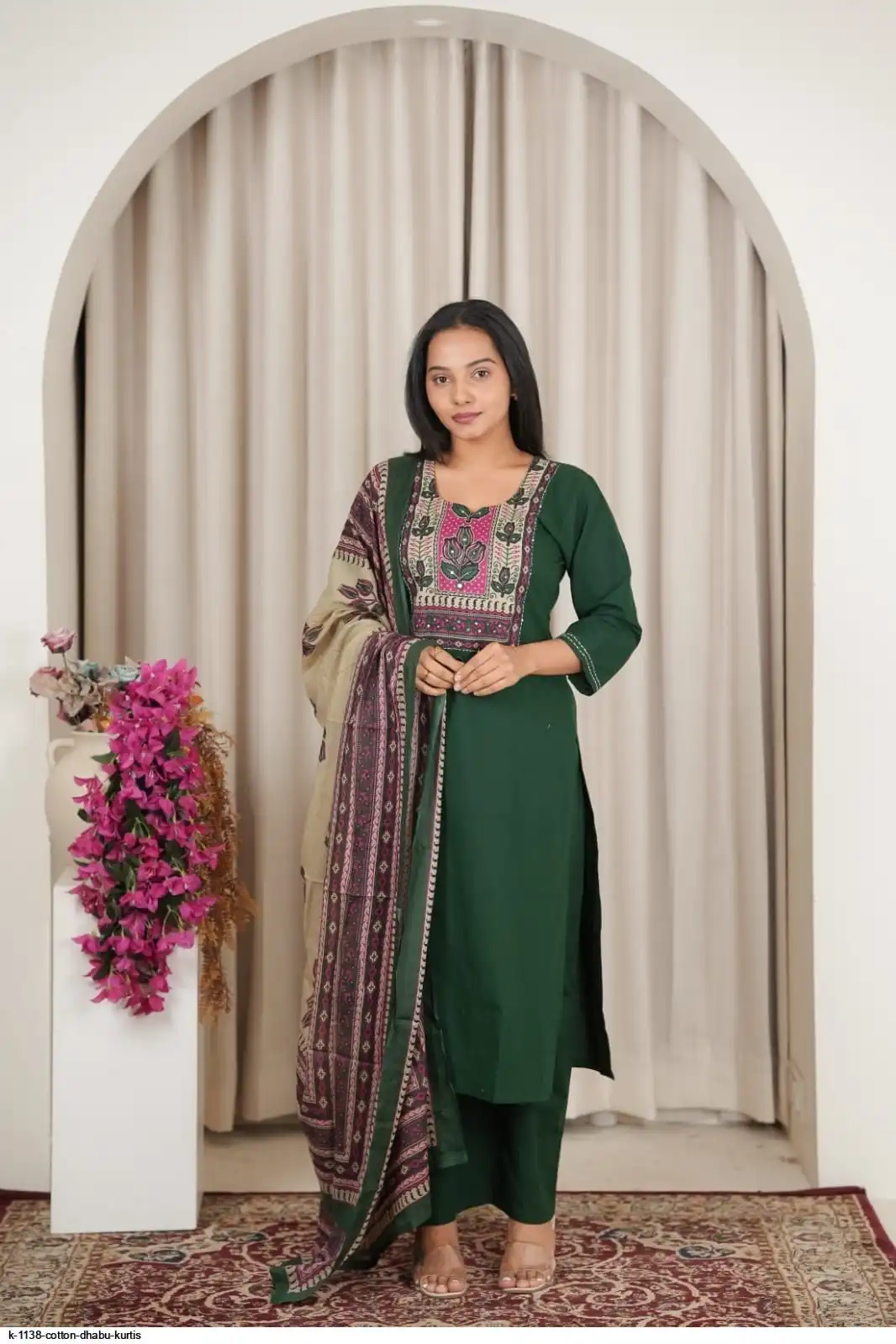 K 1138 COTTON DHABU KURTIS B