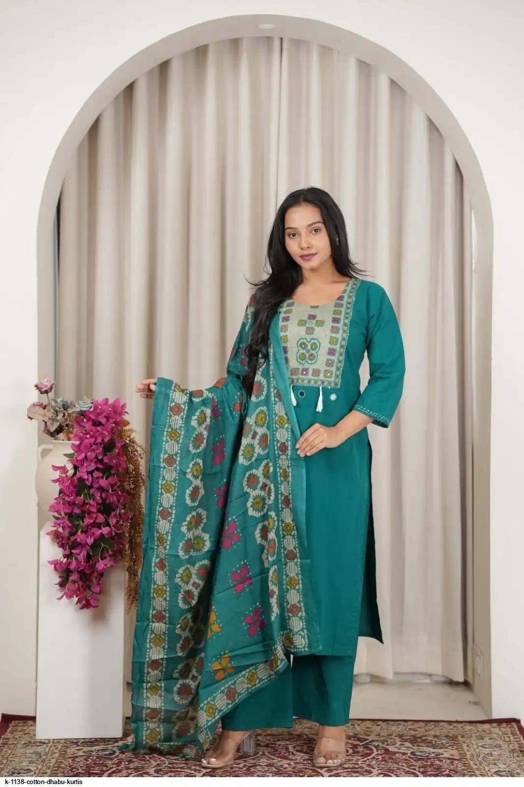 K 1138 COTTON DHABU KURTIS D