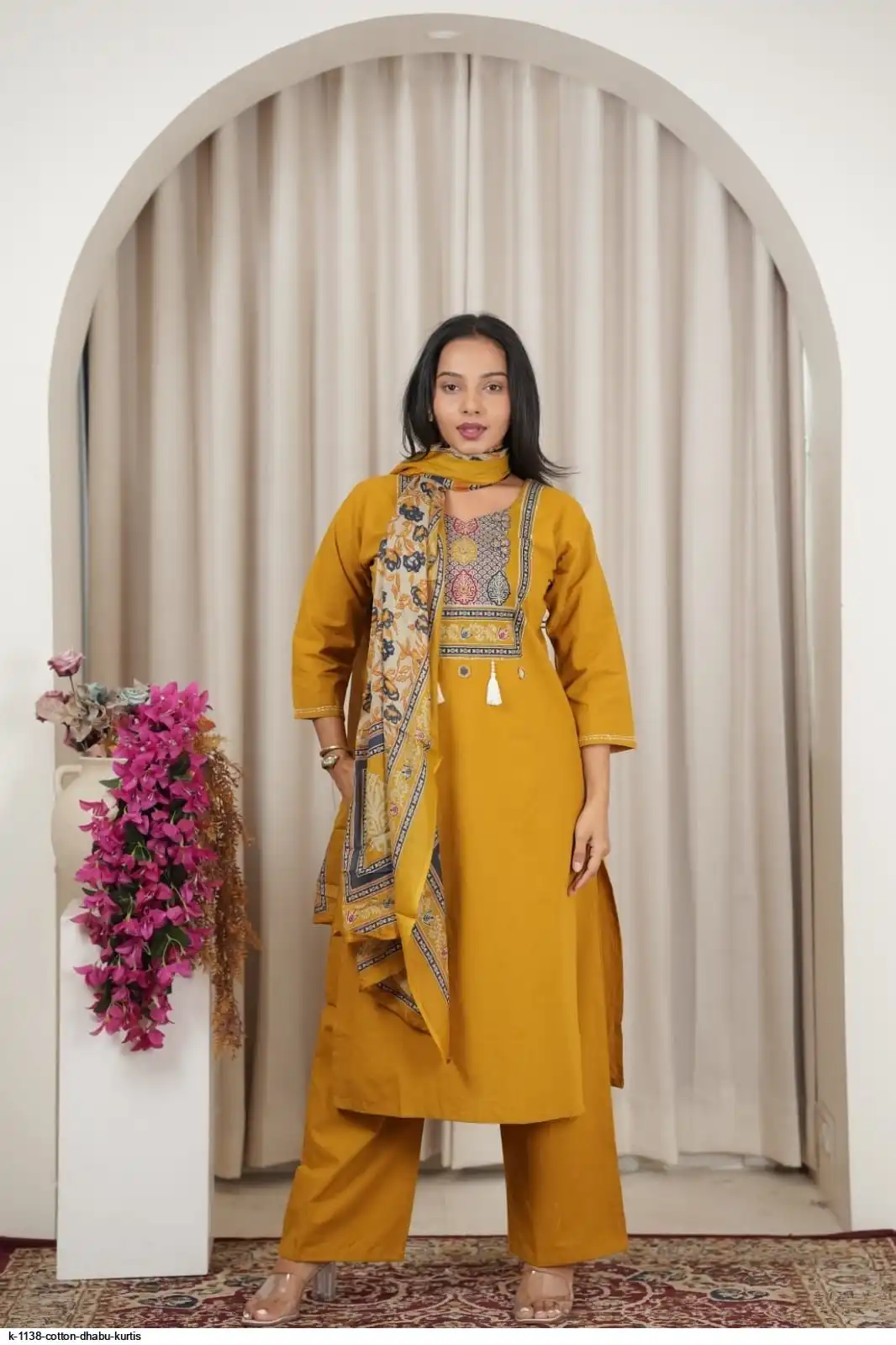K 1138 COTTON DHABU KURTIS E
