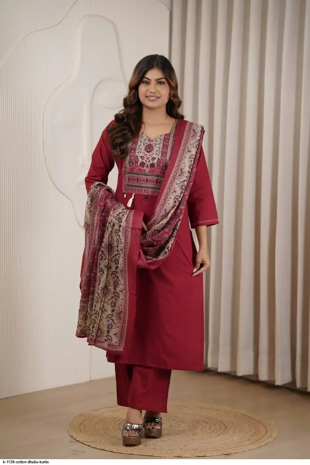 K 1138 COTTON DHABU KURTIS G