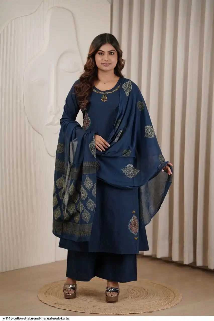 K 1145 COTTON DHABU AND MANUAL WORK KURTIS B