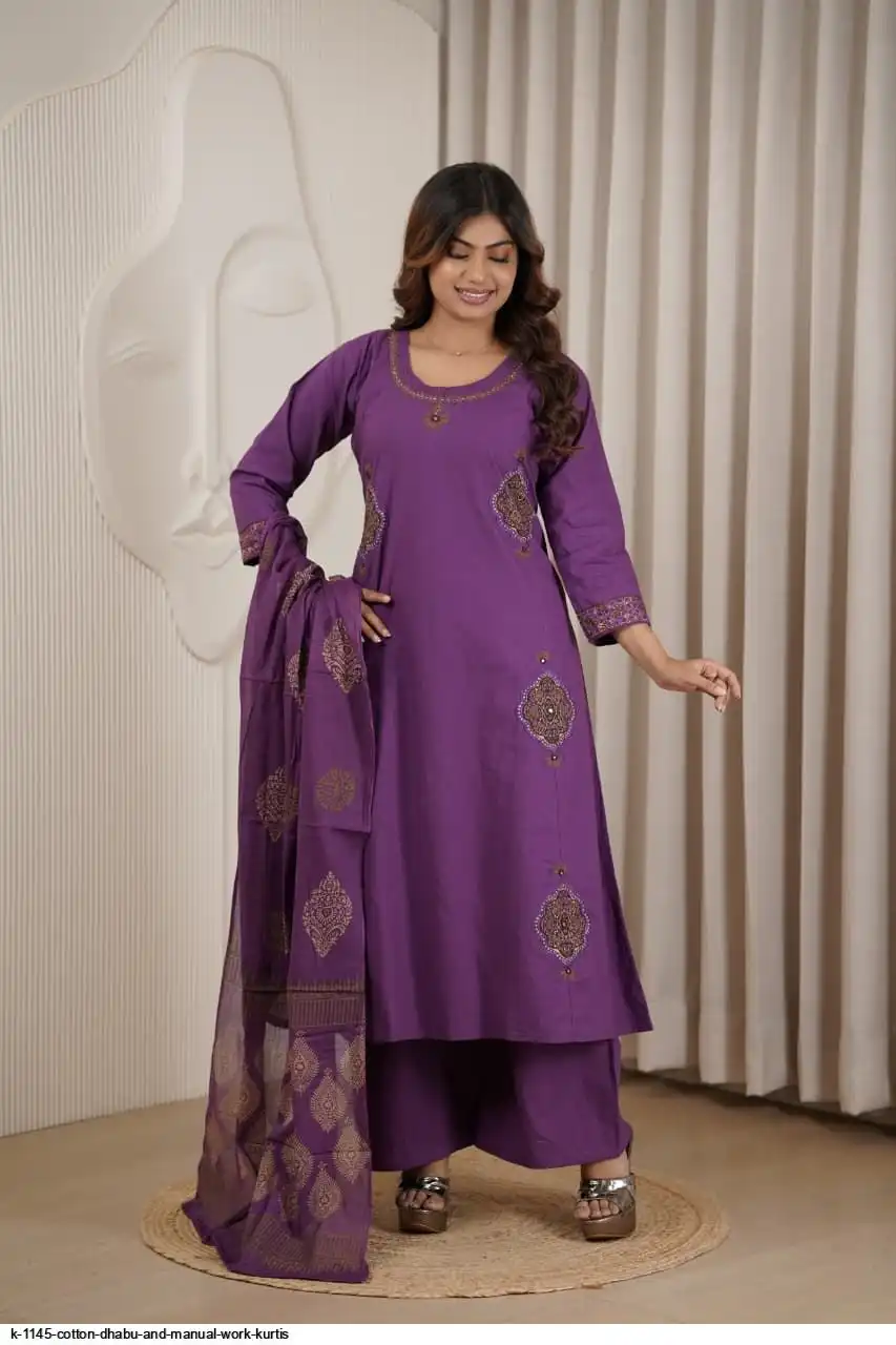 K 1145 COTTON DHABU AND MANUAL WORK KURTIS A