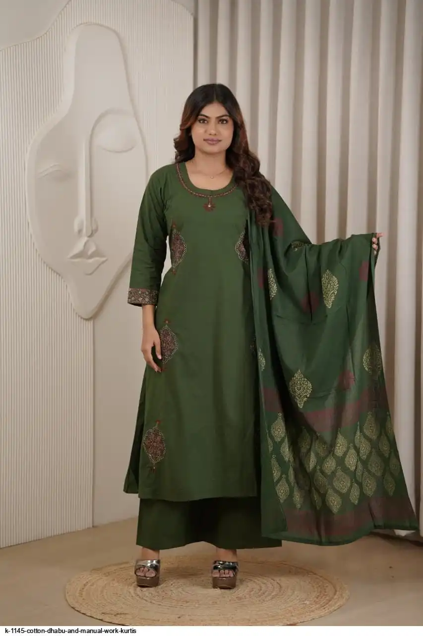 K 1145 COTTON DHABU AND MANUAL WORK KURTIS C