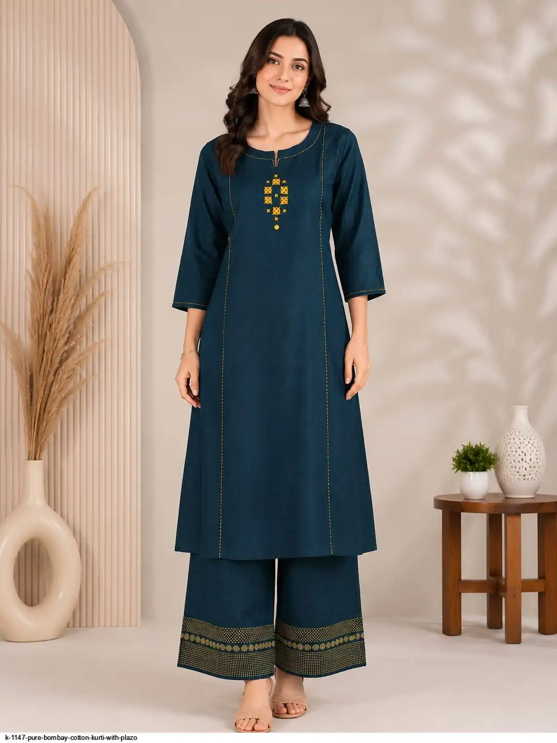 K 1147 PURE BOMBAY COTTON KURTI WITH PLAZO B