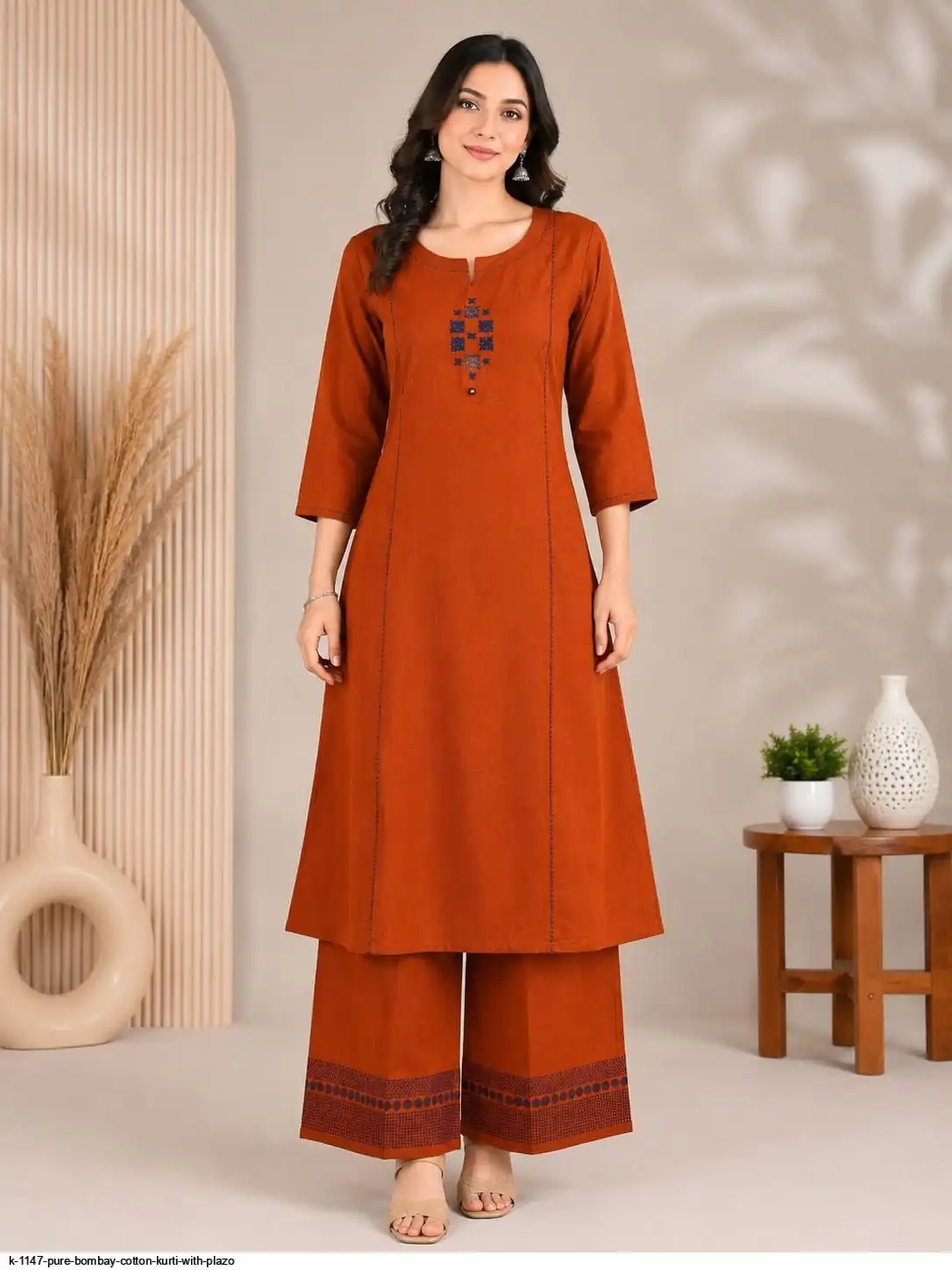 K 1147 PURE BOMBAY COTTON KURTI WITH PLAZO C