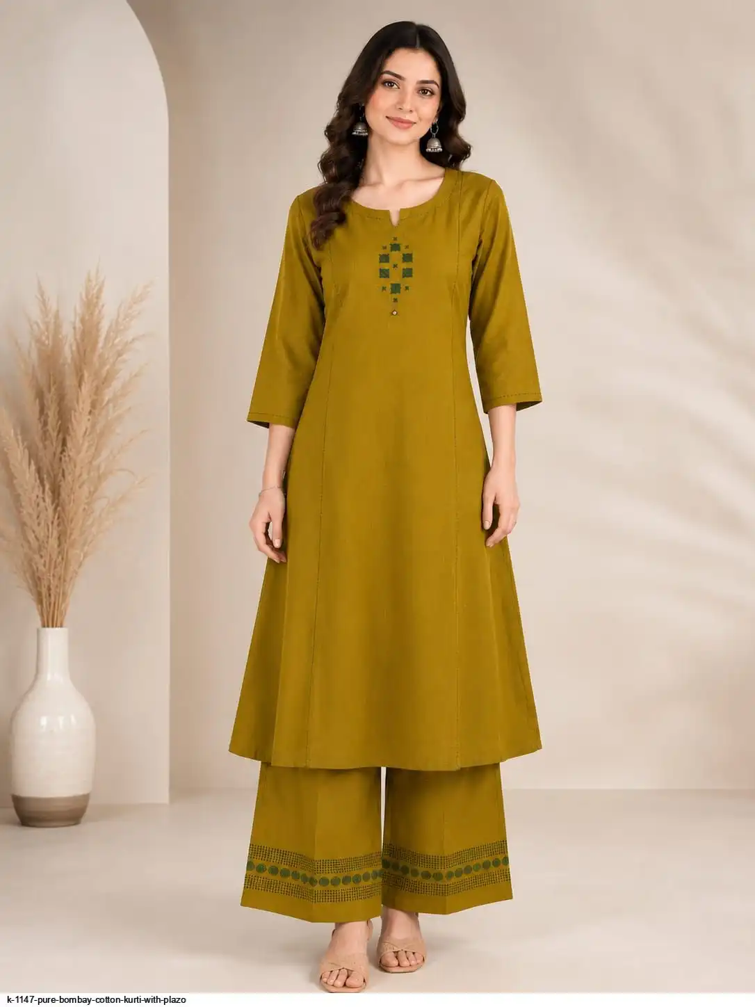 K 1147 PURE BOMBAY COTTON KURTI WITH PLAZO D
