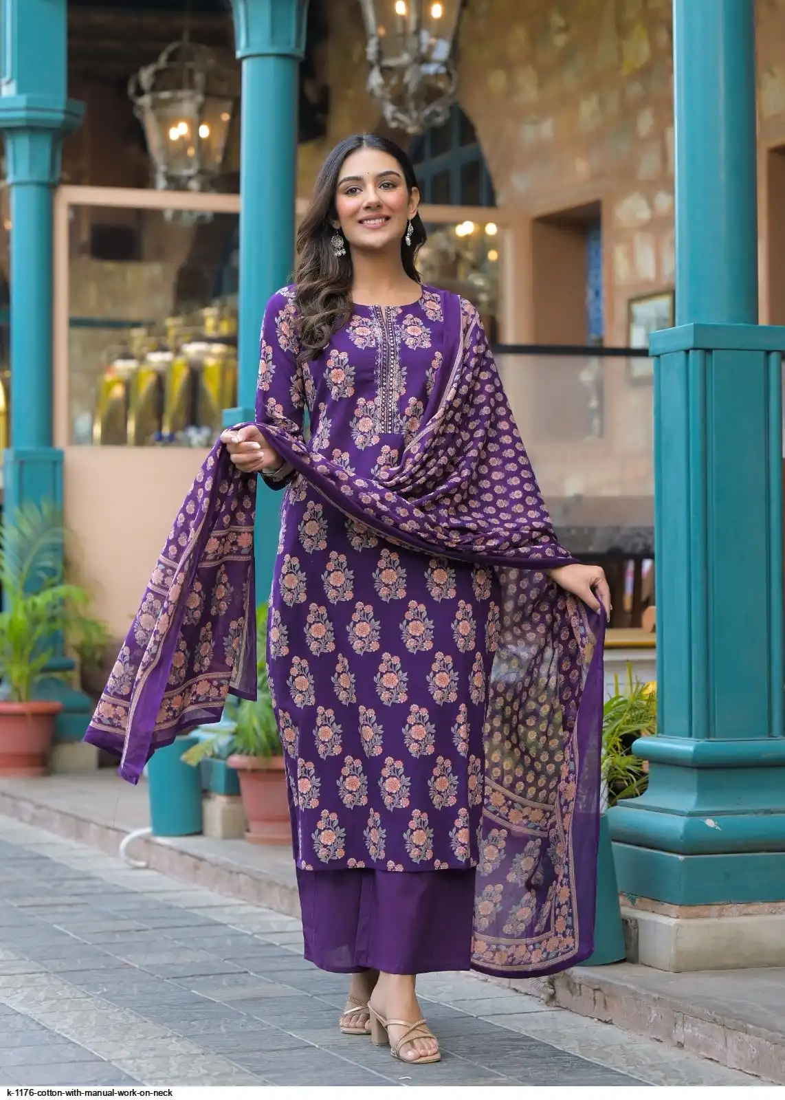 K 1176 COTTON WITH MANUAL WORK ON NECK H