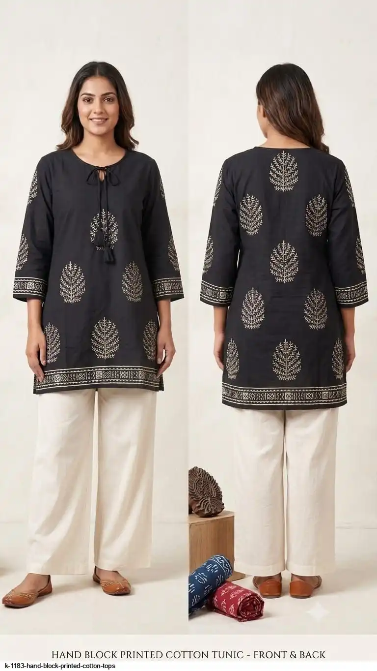 K 1183 HAND BLOCK PRINTED COTTON TOPS C