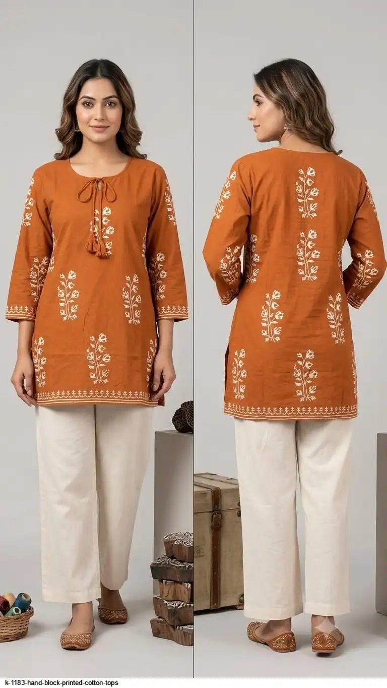 K 1183 HAND BLOCK PRINTED COTTON TOPS B