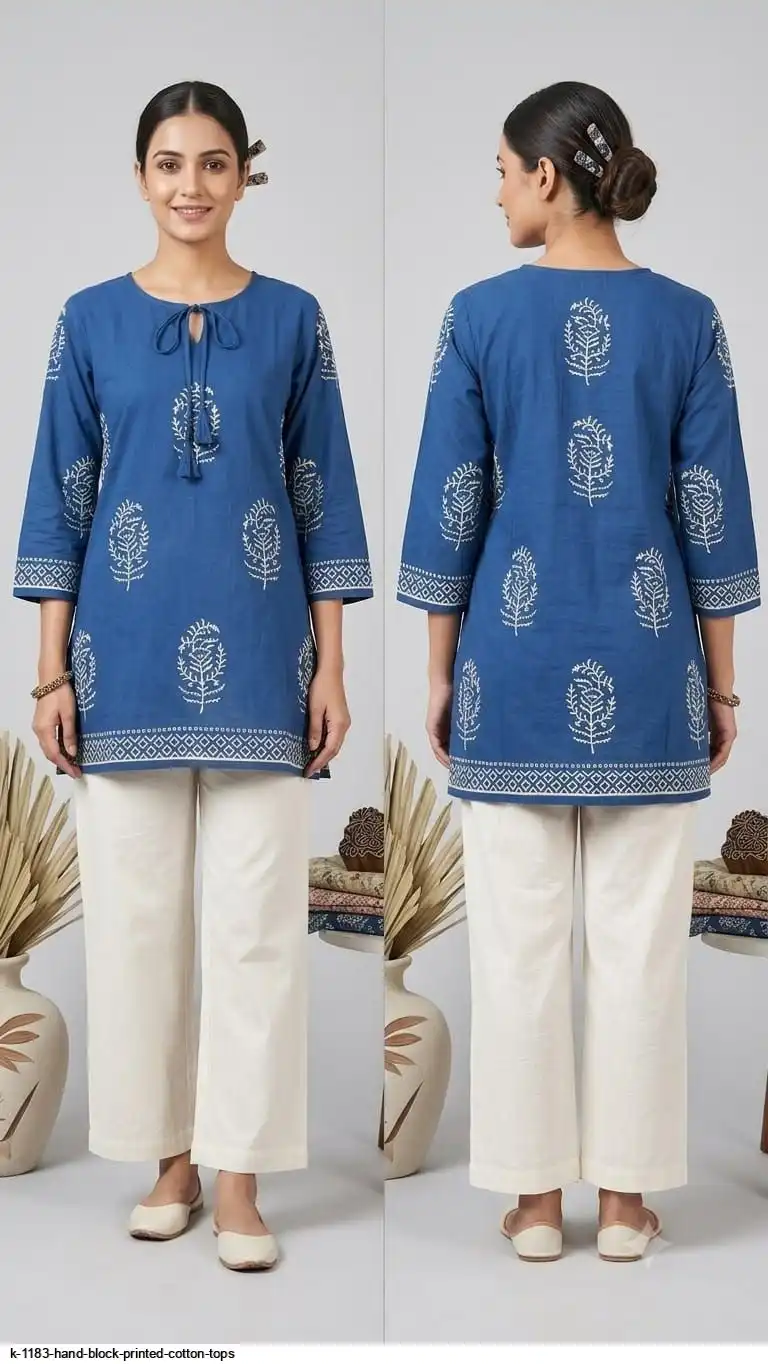 K 1183 HAND BLOCK PRINTED COTTON TOPS A