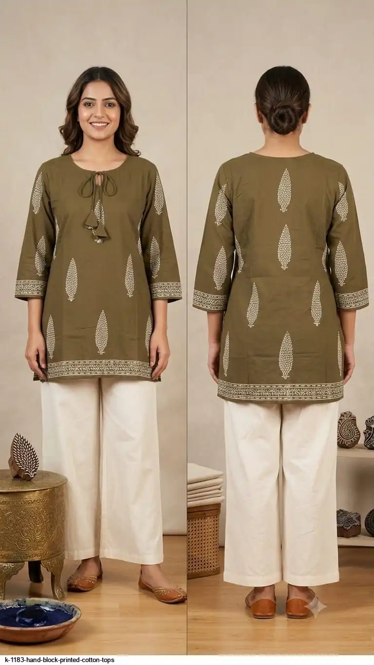 K 1183 HAND BLOCK PRINTED COTTON TOPS D