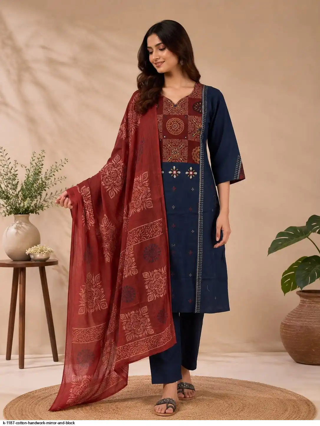 K 1187 COTTON HANDWORK MIRROR AND BLOCK A