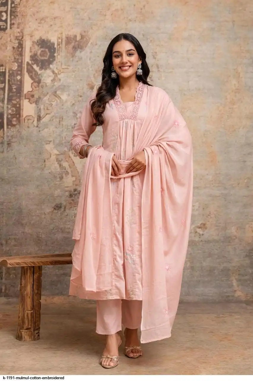 K 1191 MULMUL COTTON EMBROIDERED A