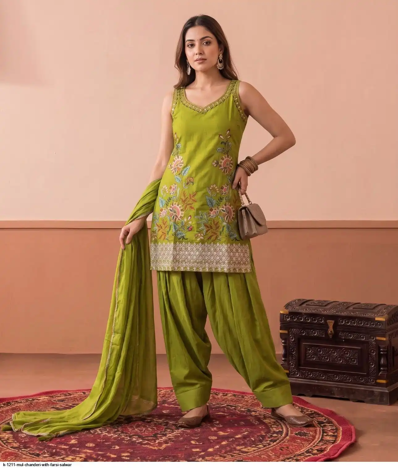 K 1211 MUL CHANDERI WITH FARSI SALWAR B
