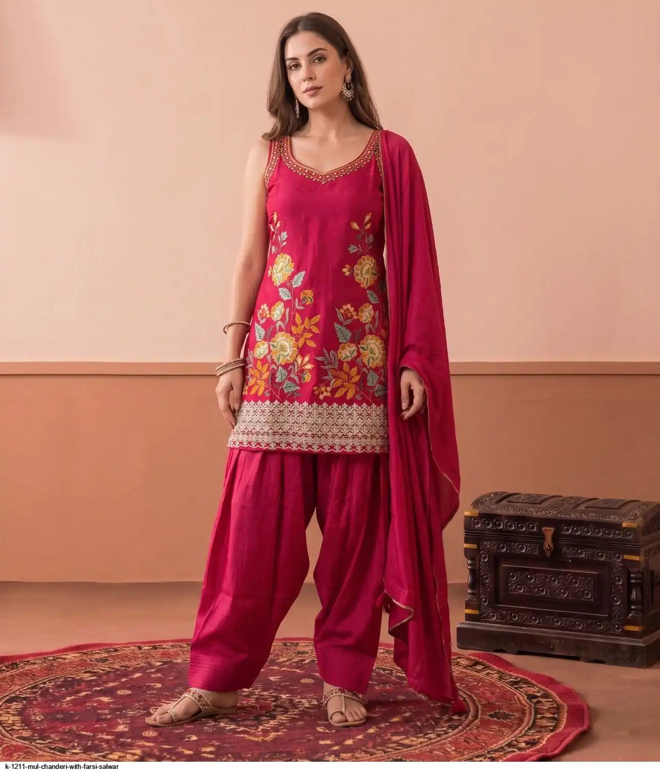 K 1211 MUL CHANDERI WITH FARSI SALWAR C