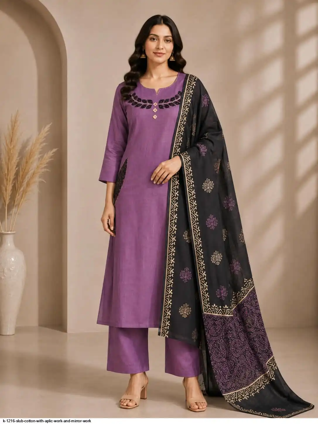 K 1216 SLUB COTTON WITH APLIC WORK AND MIRROR WORK A