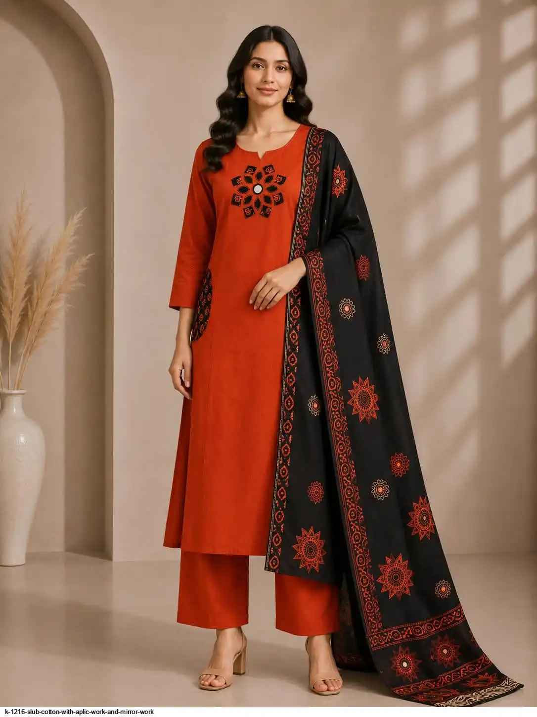 K 1216 SLUB COTTON WITH APLIC WORK AND MIRROR WORK E