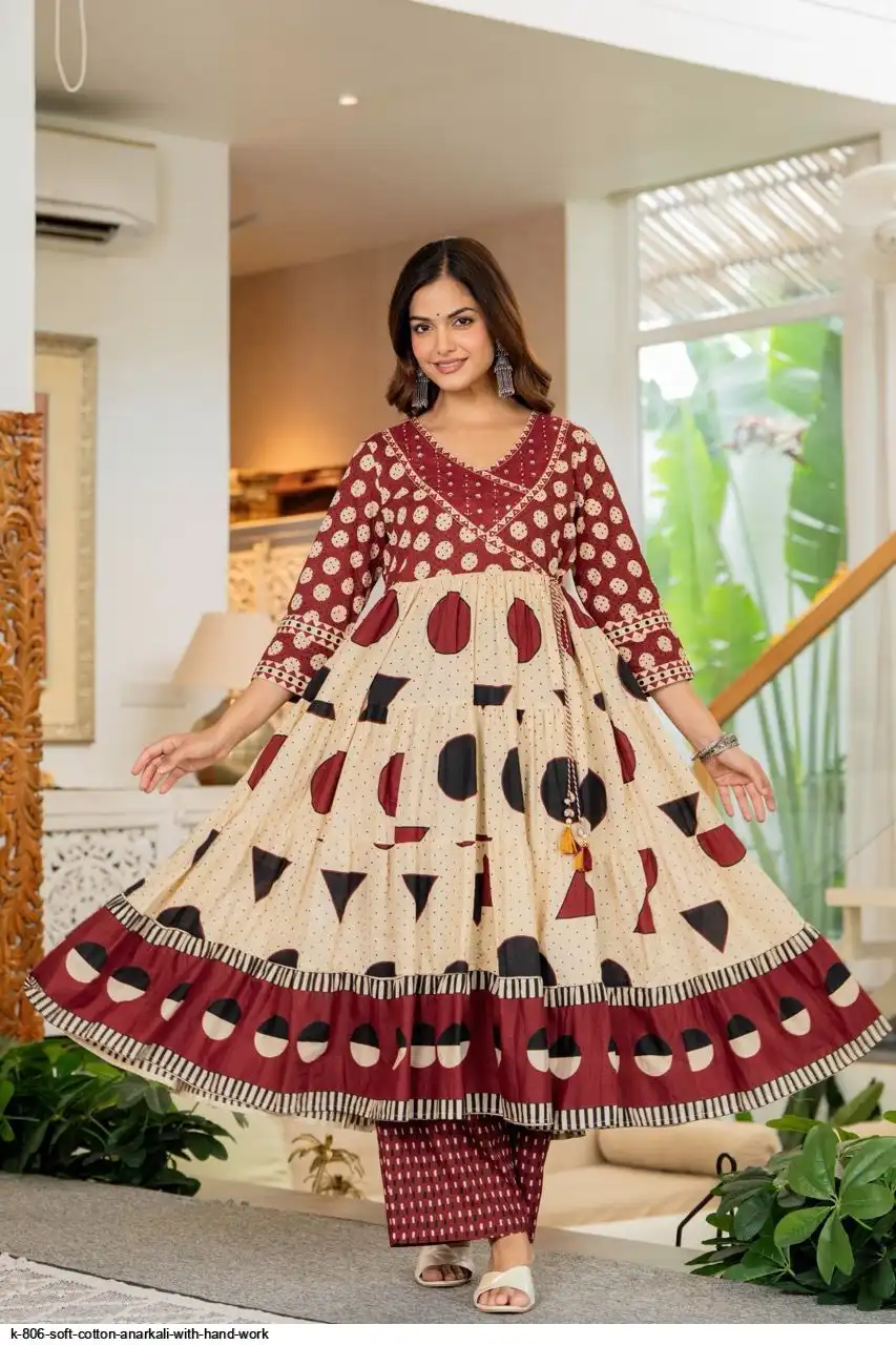 K 806 SOFT COTTON ANARKALI WITH HAND WORK A