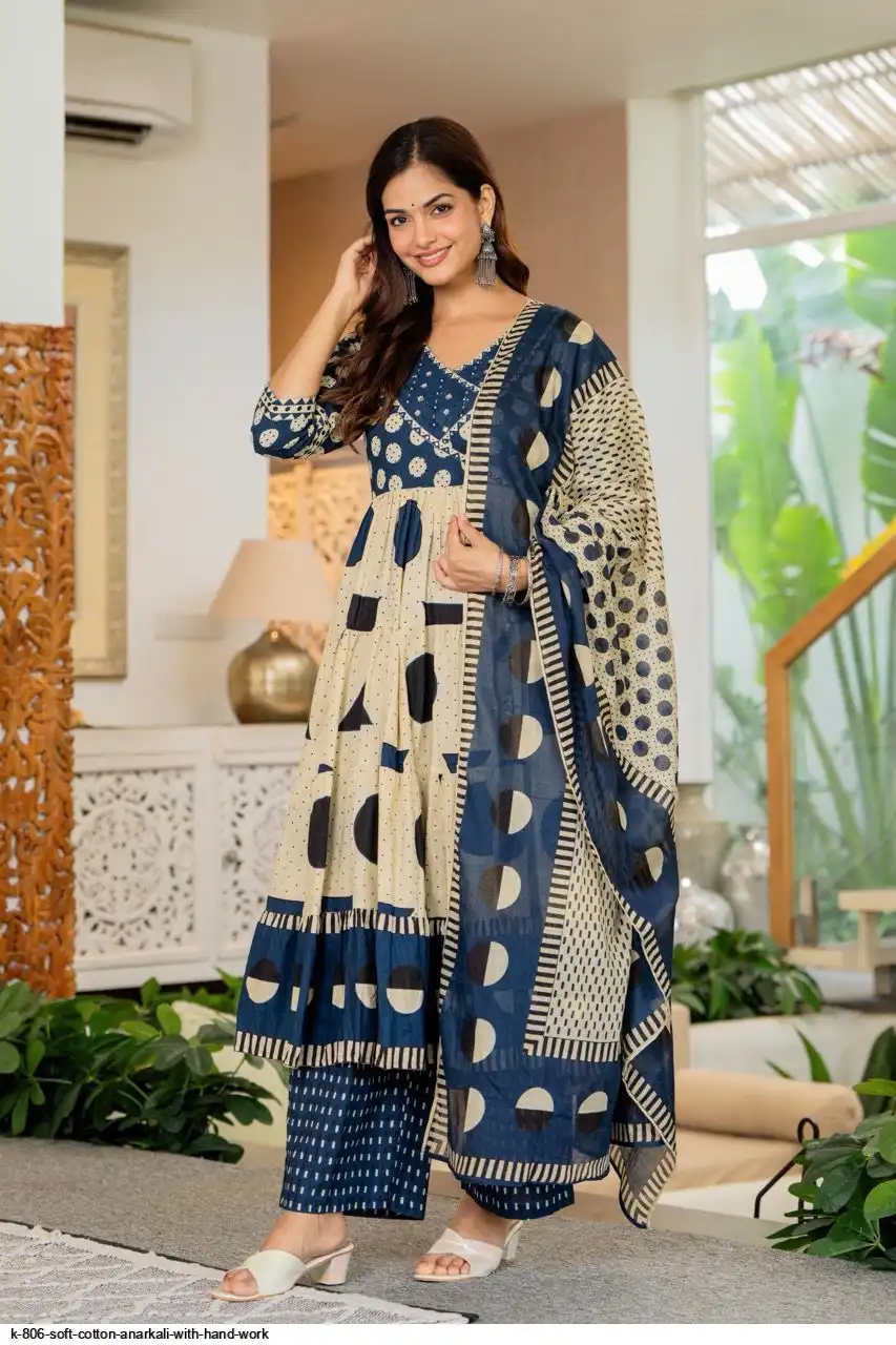 K 806 SOFT COTTON ANARKALI WITH HAND WORK B