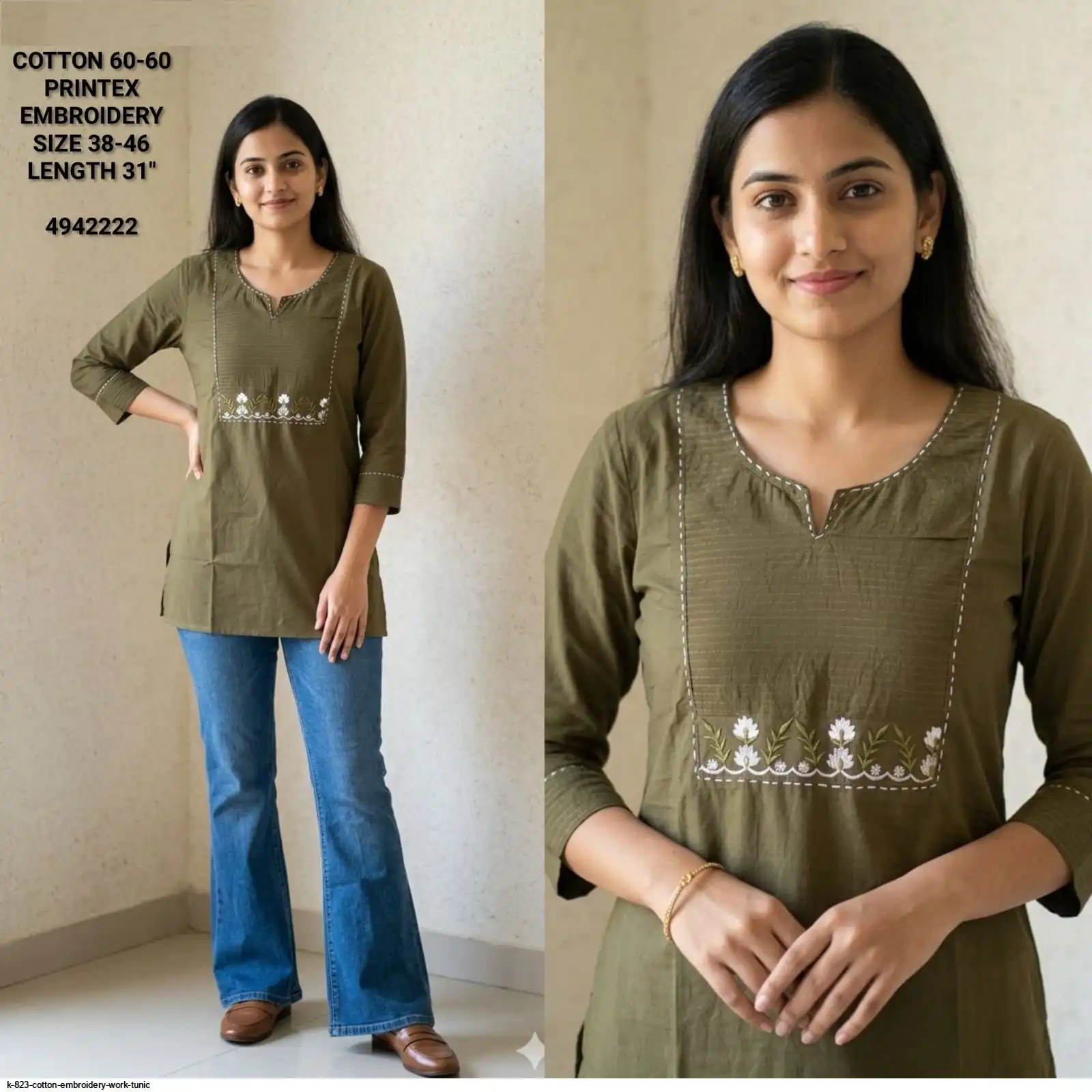 K 823 COTTON EMBROIDERY WORK TUNIC A