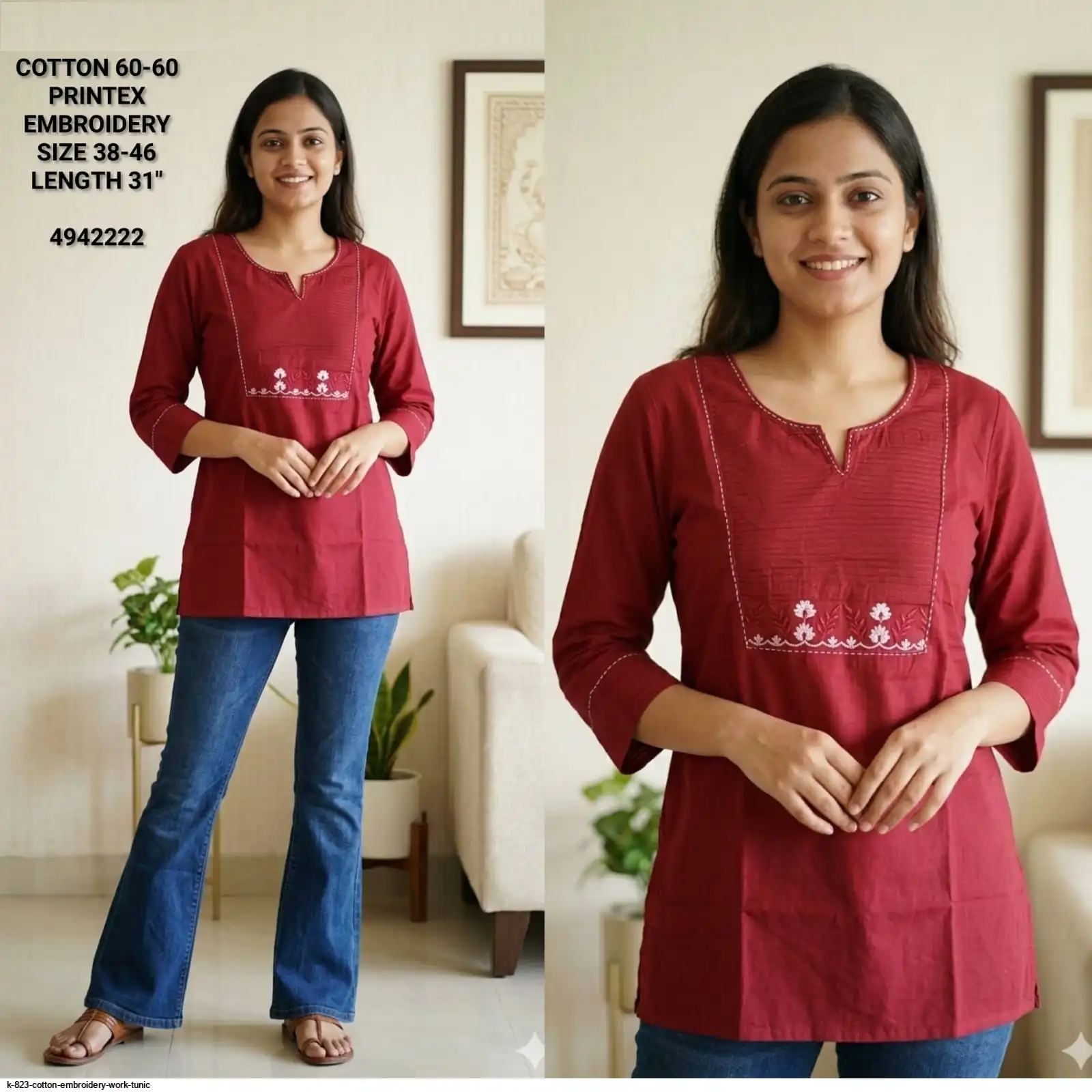 K 823 COTTON EMBROIDERY WORK TUNIC B