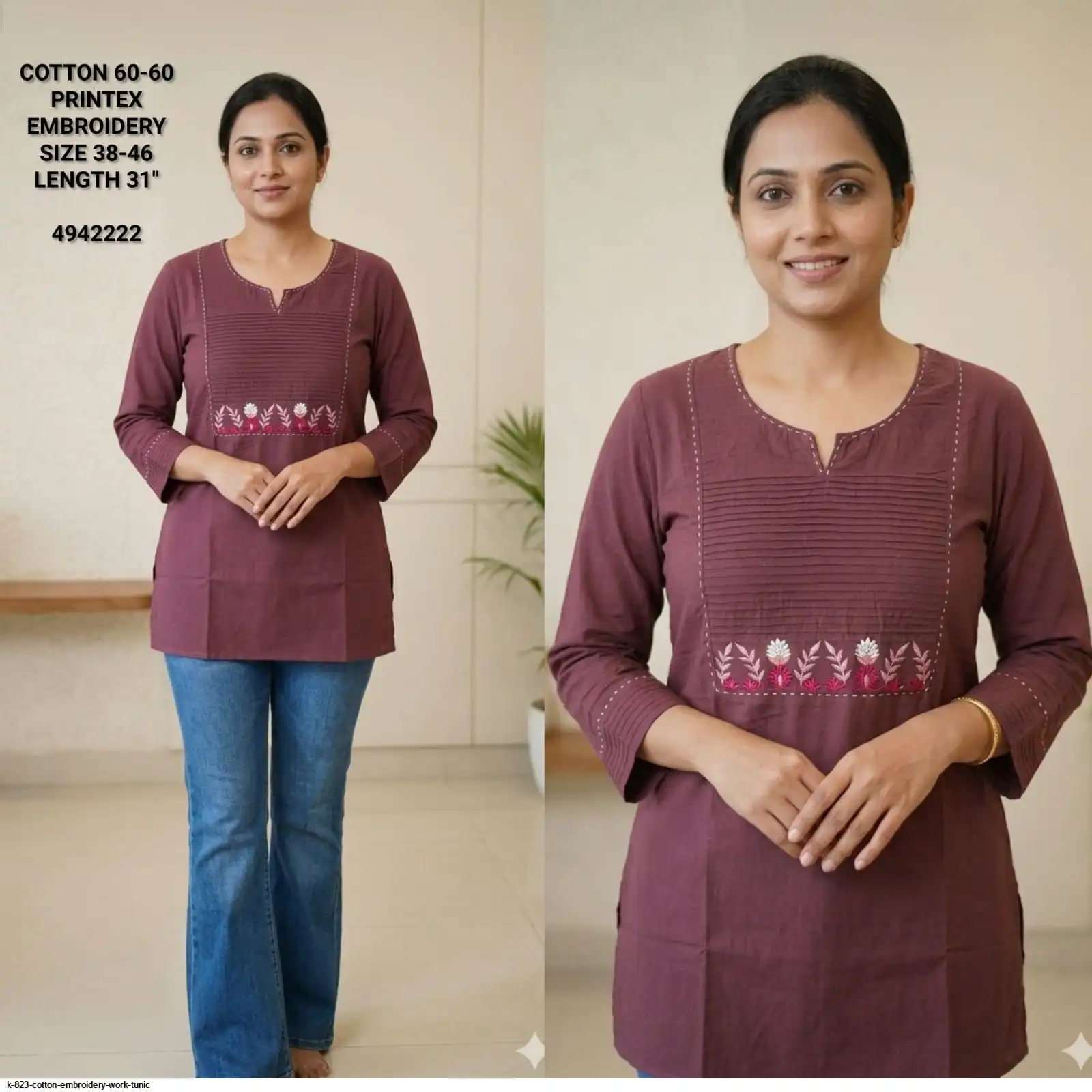 K 823 COTTON EMBROIDERY WORK TUNIC C